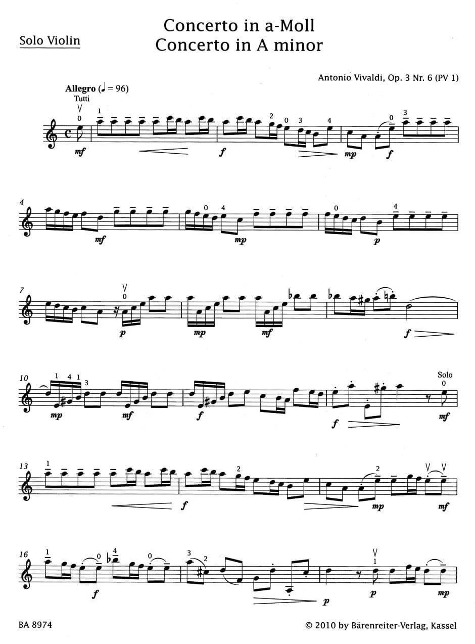 Vivaldi, Antonio - Violin Concerto in A Minor, Op 3 No 6, RV 356 - Violin and Piano - edited by Kurt Sassmannshaus - Bärenreiter - Image 2