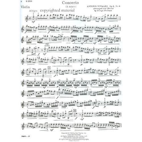 Vivaldi, Antonio - Concerto In a minor Op 3 No 6 RV 356 For Violin and Piano Published by Carl Fischer - Image 2