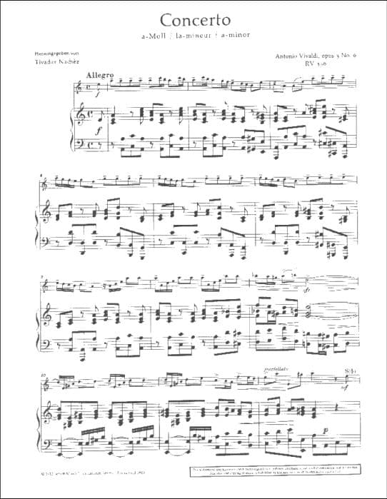 Vivaldi, Antonio -Violin Concerto in A Minor, Op 3 and No 6, RV 356 - for Violin and Piano - editor Nachez - Schott - Image 2