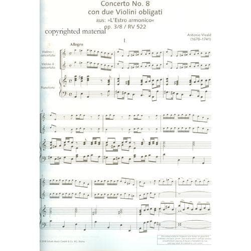 Vivaldi, Antonio - Concerto in a minor, Op 3, No 8, RV 522 - Two Violins and Piano - edited by Tivadar Nachéz - Schott Edition - Image 2