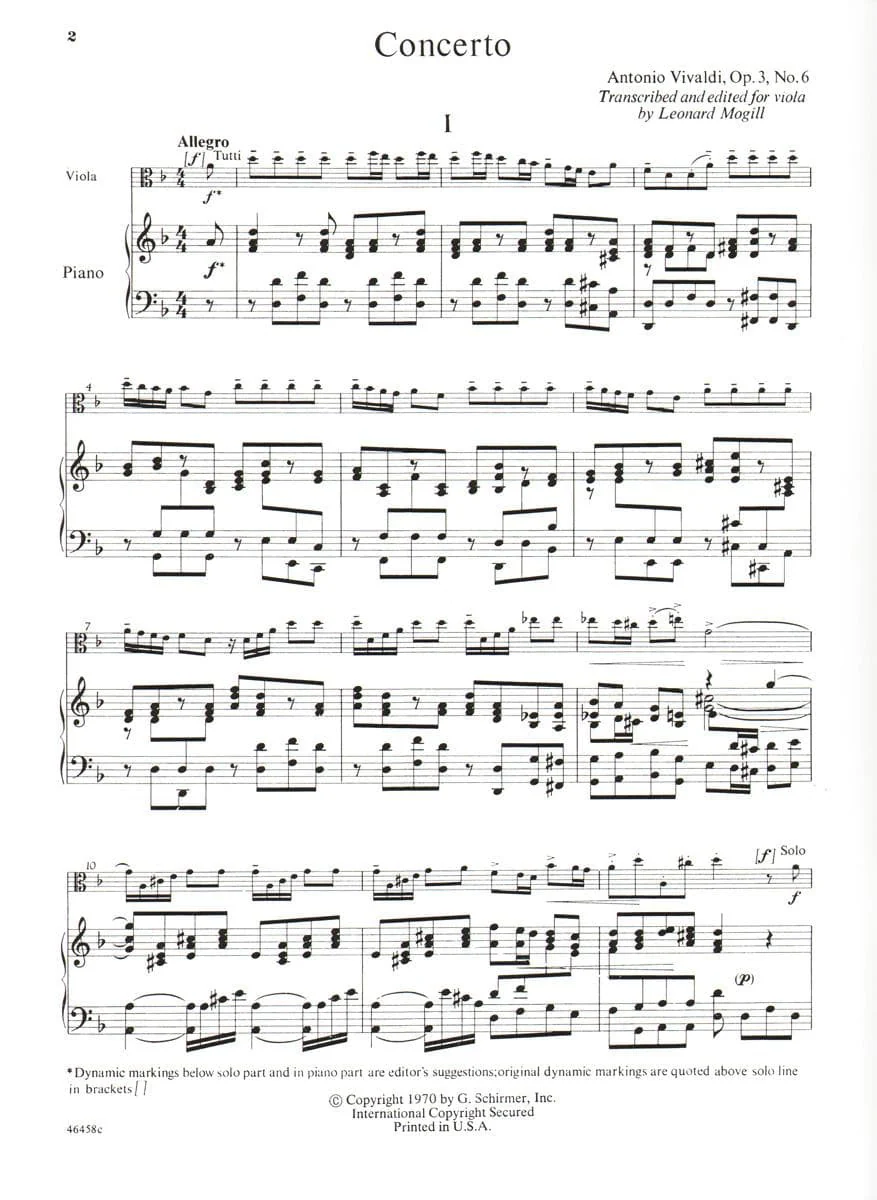 Vivaldi, Antonio - Concerto In d minor, Op 3, No 6, RV 356 For Viola Edited by Leonard Mogill Published by G Schirmer - Image 2