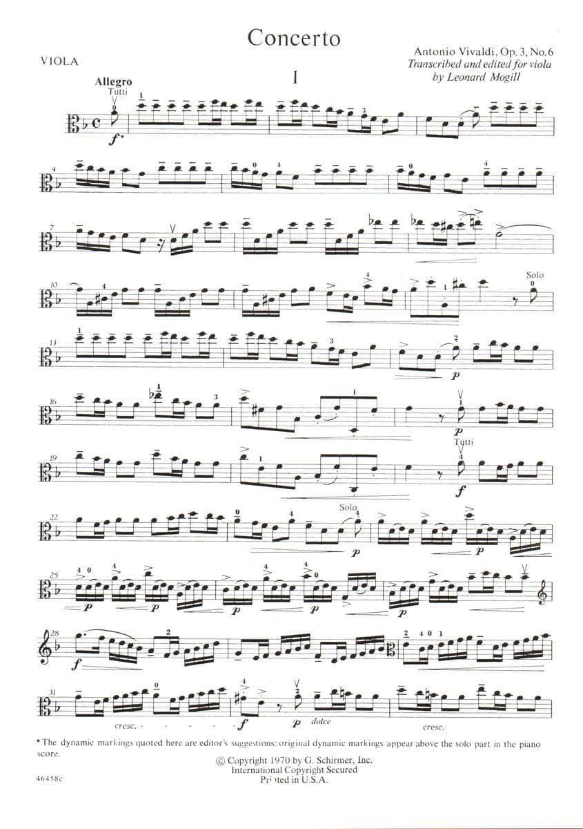 Vivaldi, Antonio - Concerto In d minor, Op 3, No 6, RV 356 For Viola Edited by Leonard Mogill Published by G Schirmer - Image 3