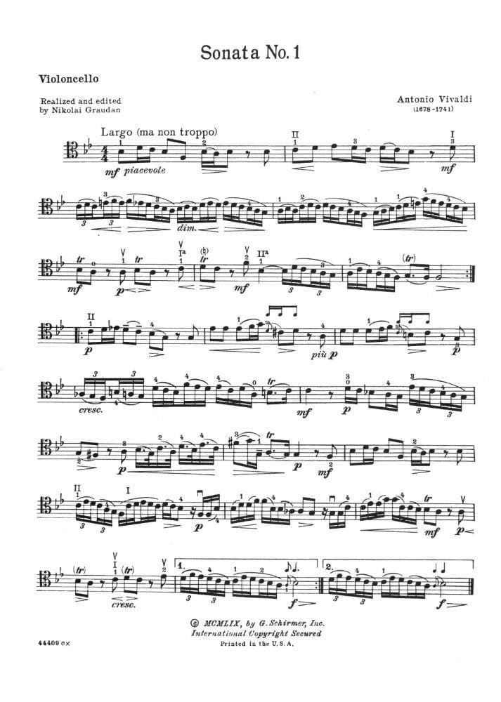 Vivaldi, Antonio - Six Sonatas F XIV Nos 1-6 For Cello and Piano Edited by Graudan Published by G Schirmer - Image 2