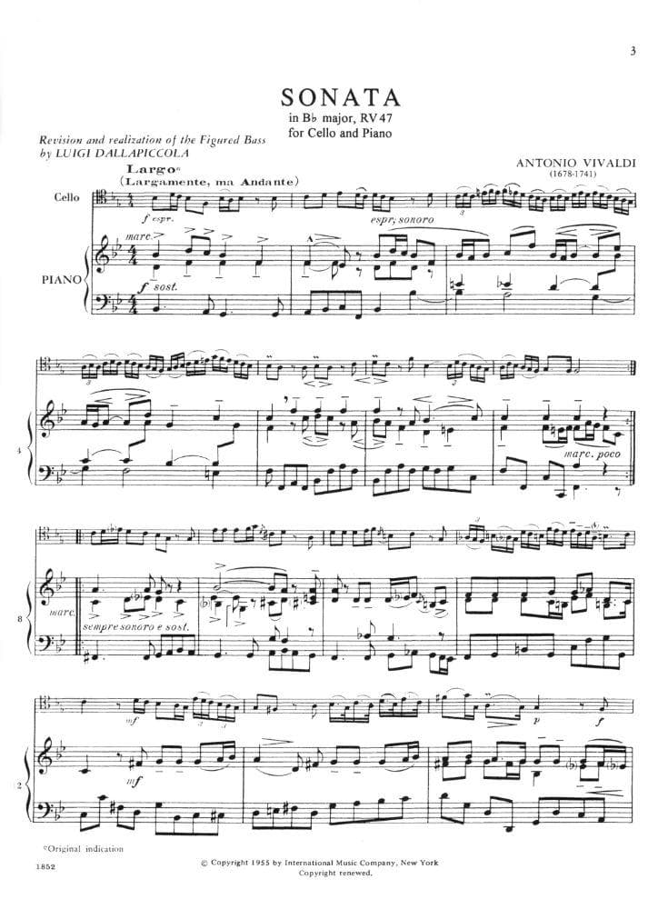 Vivaldi, Antonio - Six Sonatas F XIV Nos 1-6 For Cello and Piano Edited by Leonard Rose Published by International Music Company - Image 2