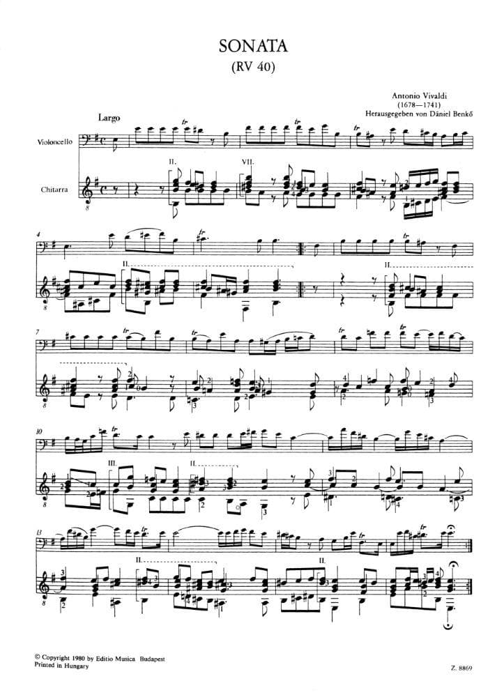 Vivaldi, Antonio - Sonata No 5 in e minor, RV 40 For Cello and Guitar Published by Editio Musica Budapest - Image 2