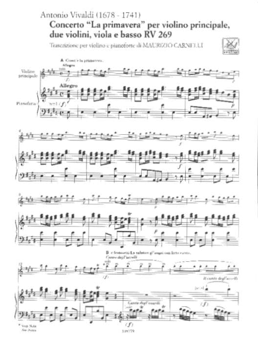 Vivaldi, Antonio - The Four Seasons: Concerto No 1 in E Major, RV 269 "Spring" - Violin and Piano - edited by Carnelli - Ricordi - Image 2