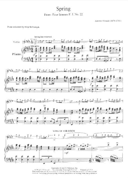 Vivaldi, Antonio - The Four Seasons: Concerto No 1 in E Major, RV269 "Spring" - Violin and Piano - edited by Klopcic - Schirmer - Image 2