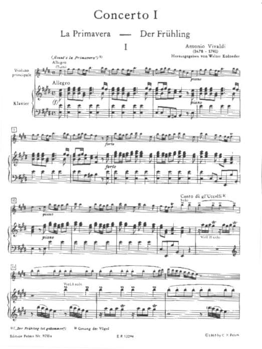 Vivaldi, Antonio - The Four Seasons: Concerto No 1 in E Major, RV 269 "Spring" - Violin and Piano - edited by Kolneder - Peters - Image 2