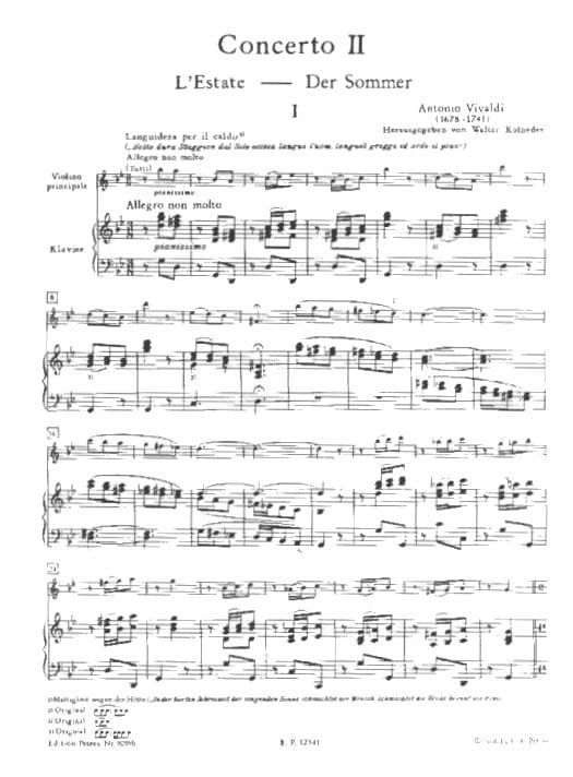 Vivaldi, Antonio - The Four Seasons: Concerto No 2 in G Minor, RV 315 "Summer" - Violin and Piano - edited by Kolneder - Peters - Image 2