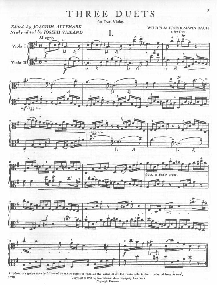 WF Bach - Three Duets for Two Violas - edited by Joachim Altemark and Joseph Vieland - International Music Company - Image 2