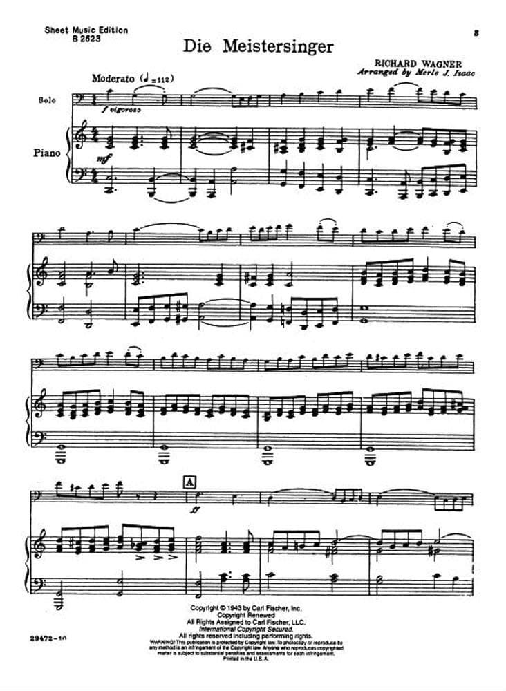 Wagner - The Meistersinger For Bass and Piano Arranged by Isaac Published by Carl Fischer - Image 2