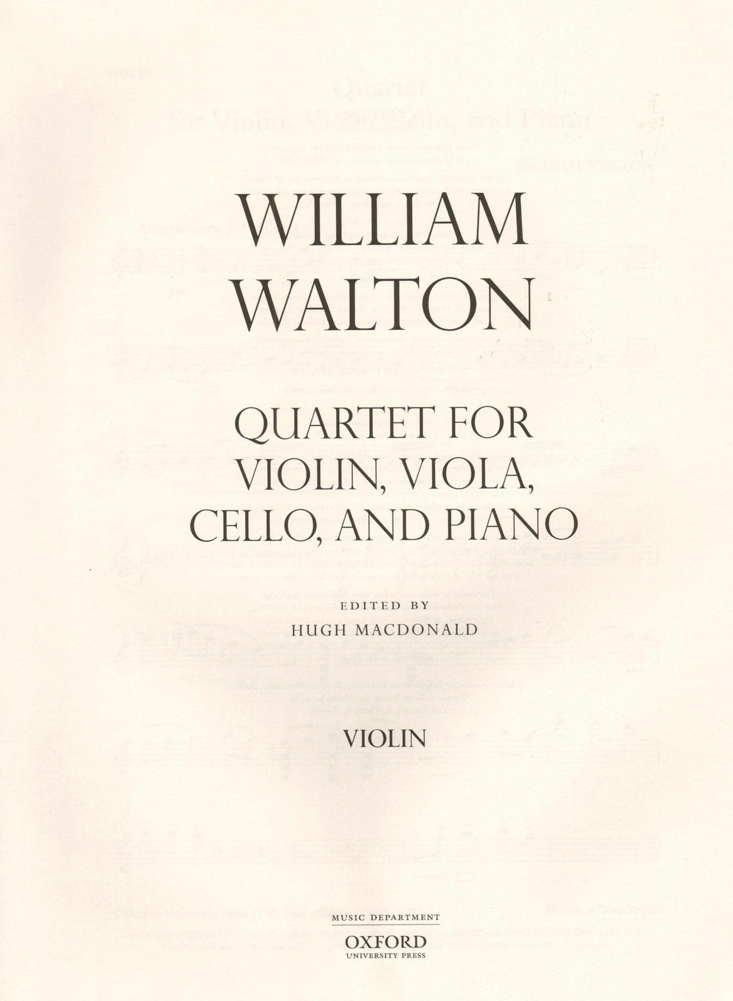 Walton, William - Quartet for Violin, Viola, Cello, and Piano - edited by Hugh MacDonald - Oxford University Press - Image 2