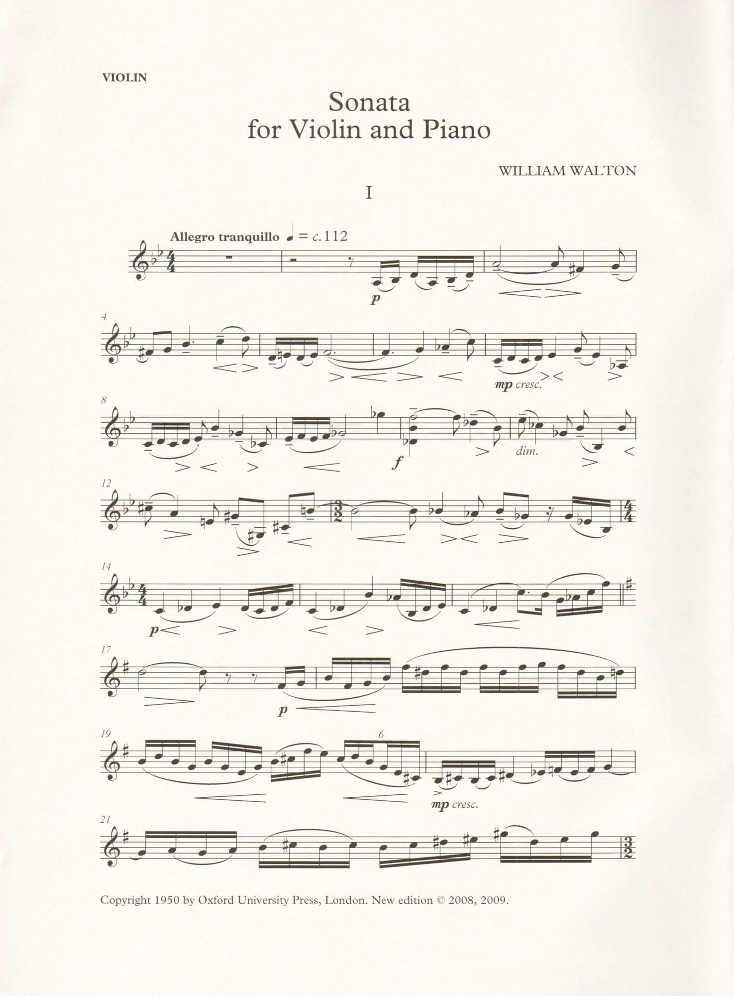Walton, William - Sonata for Violin and Piano - Revised Edition by Hugh MacDonald - Oxford University Press - Image 3