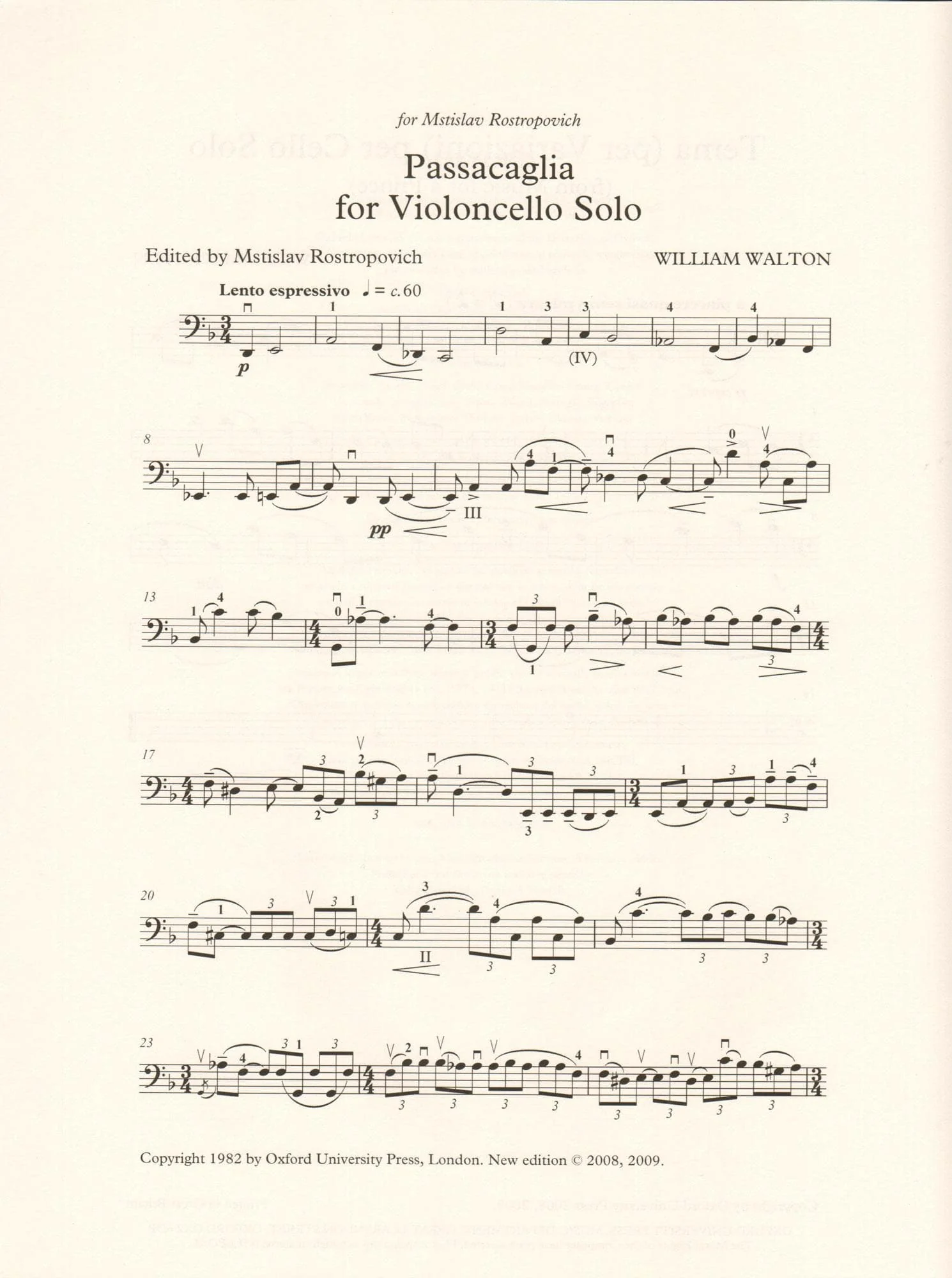 Walton, William - Two Pieces for Solo Cello (Tema per Variazioni & Passacaglia) - edited by Hugh MacDonald - Oxford University Press - Image 3