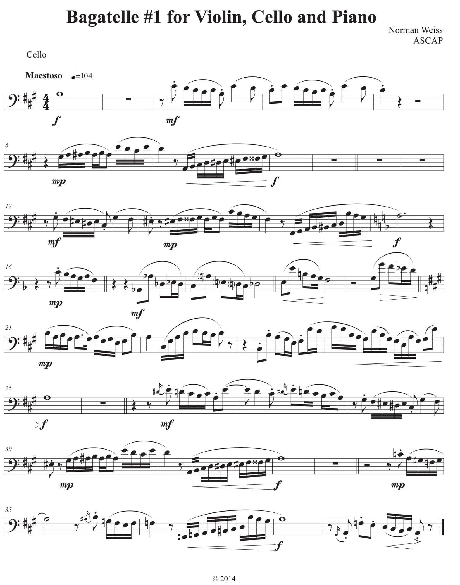 Weiss, Norman - Six Bagatelles For Violin, Cello and Piano - Digital Download - Image 5
