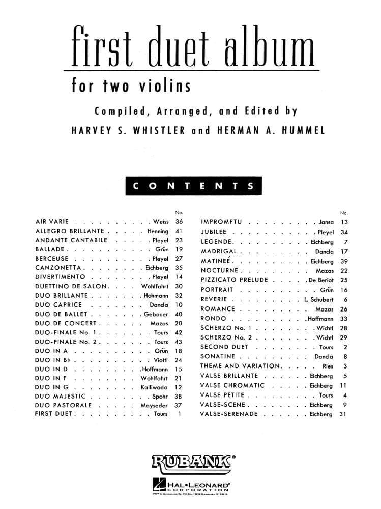Whistler/Hummel - First Duet Album For Two Violins Published by Rubank Publications - Image 2