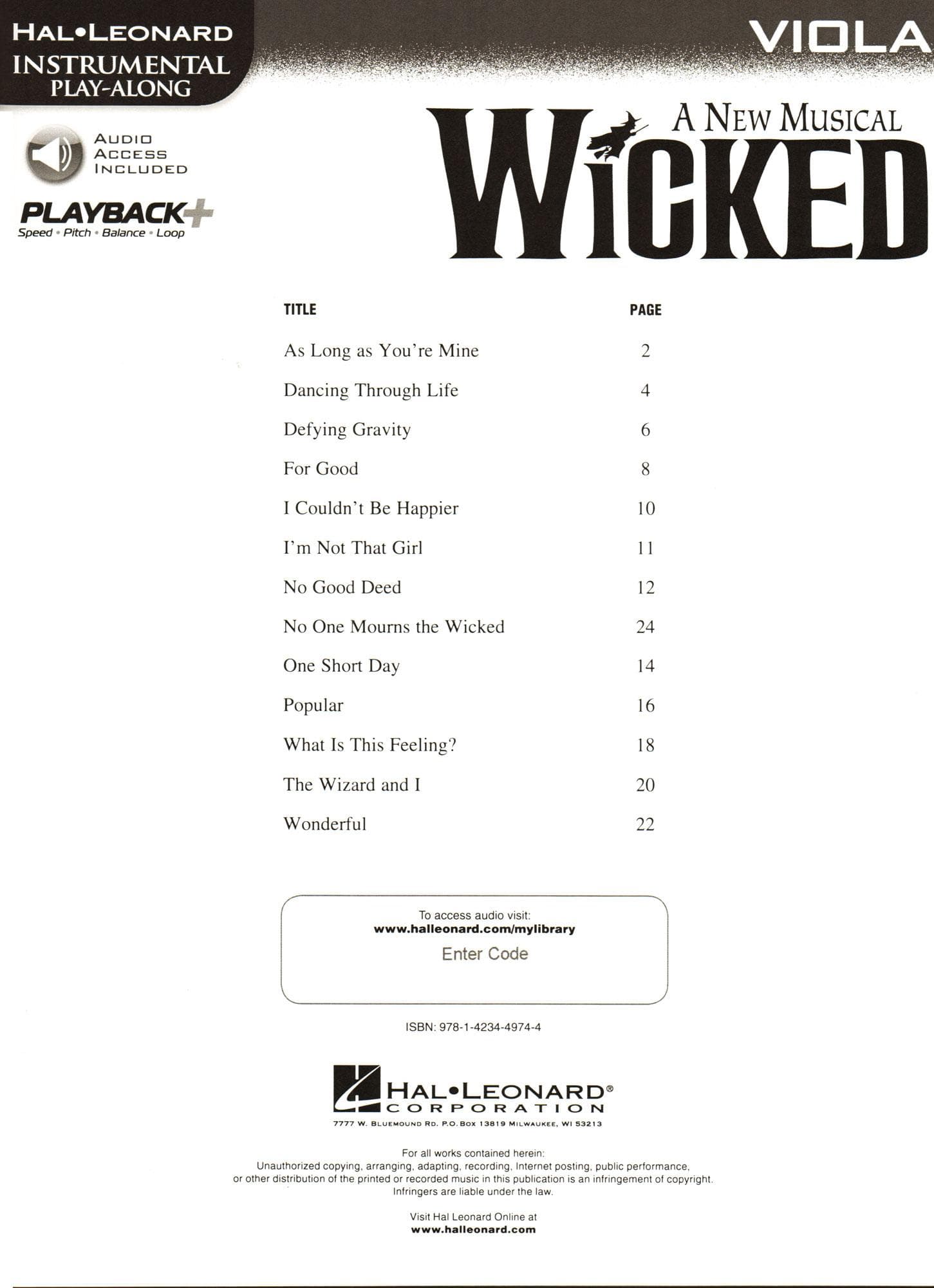 Wicked - 13 Songs from the Musical - for Viola with Audio Accompaniment - Hal Leonard Instrumental Play-Along - Image 2