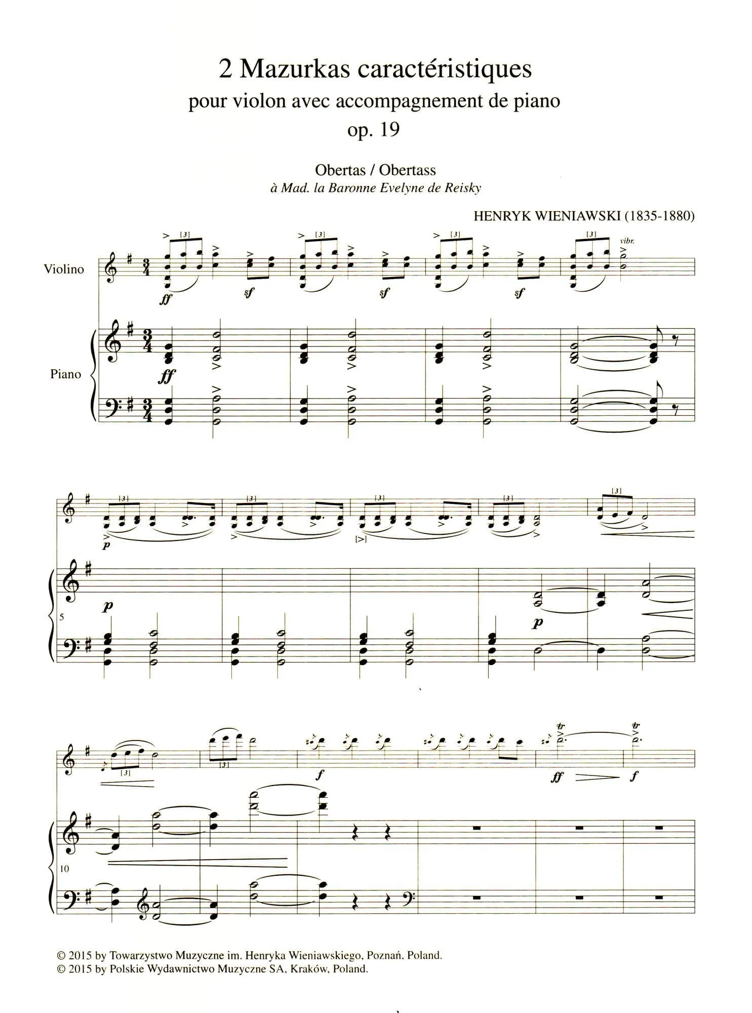 Wieniawski, Henryk - Two Mazurkas, Op. 19 - for Violin and Piano - edited by Zofia Chechlinska - PWM Edition - Image 3