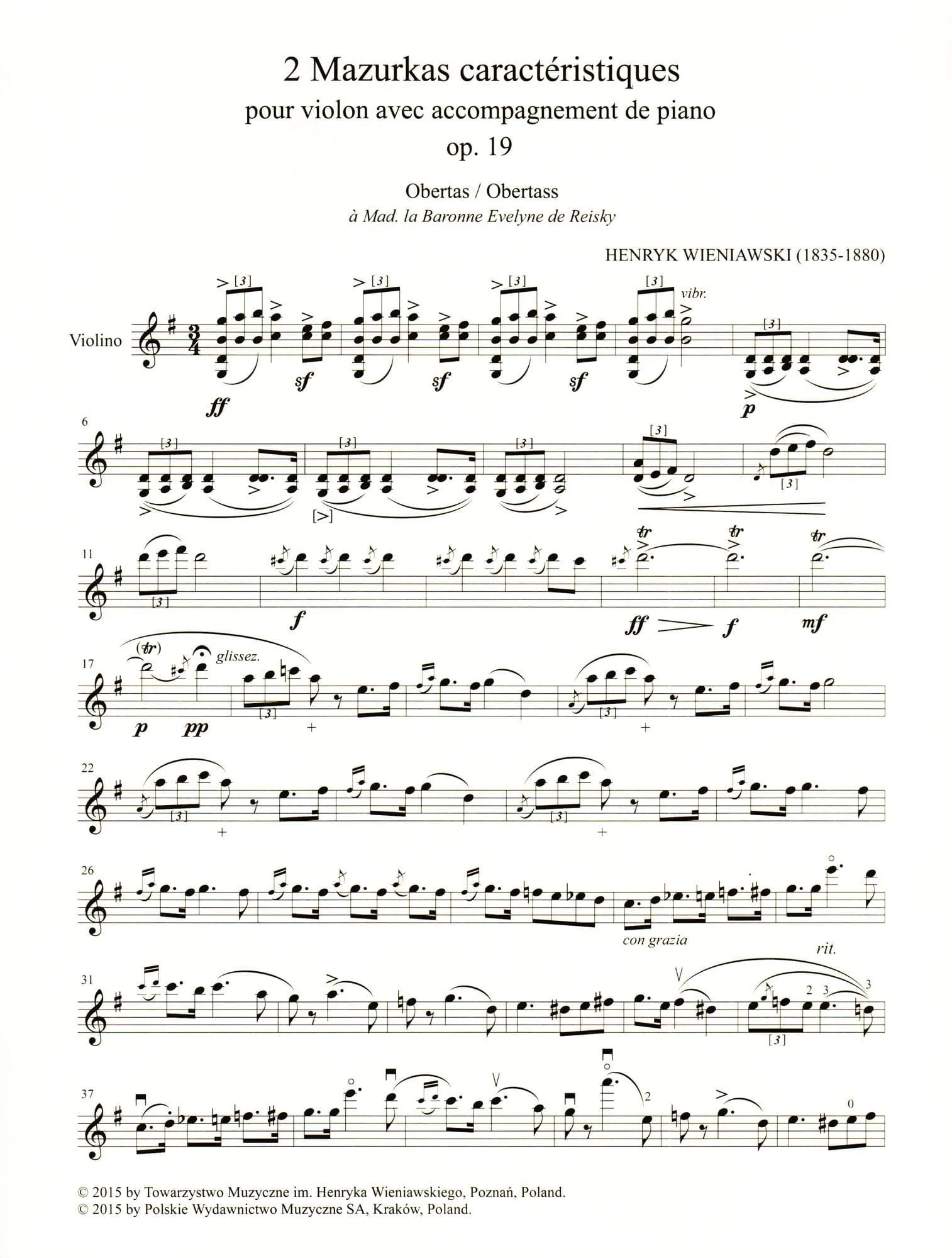 Wieniawski, Henryk - Two Mazurkas, Op. 19 - for Violin and Piano - edited by Zofia Chechlinska - PWM Edition - Image 4