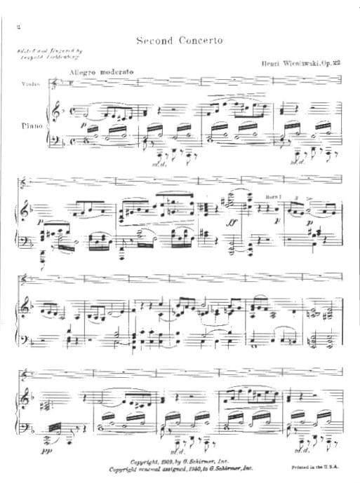 Wieniawski, Henryk - Violin Concerto No 2 in D Minor, Op 22 - for Violin and Piano - edited by Leopold Lichtenberg - Schirmer - Image 2