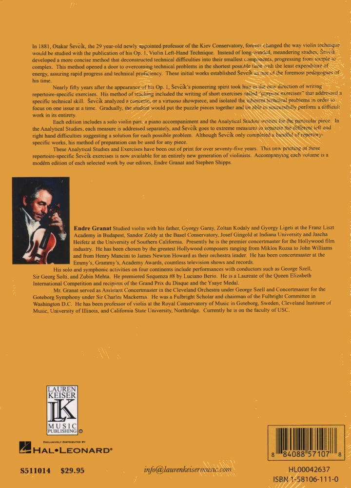 Sevcik, Otakar - Op 17 - H Wieniawski, Concerto in D Minor - Violin and Piano - Analytical Studies and Exercises - edited by Endre Granat - Lauren Keiser - Image 3