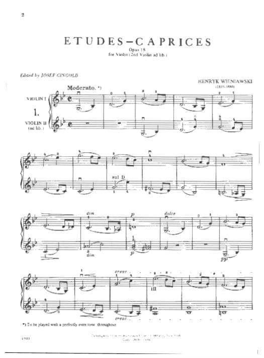Wieniawski, Henryk - Etudes Caprices, Op 18 - Violin solo with optional 2nd Violin part - edited by Josef Gingold - International Music Company - Image 2