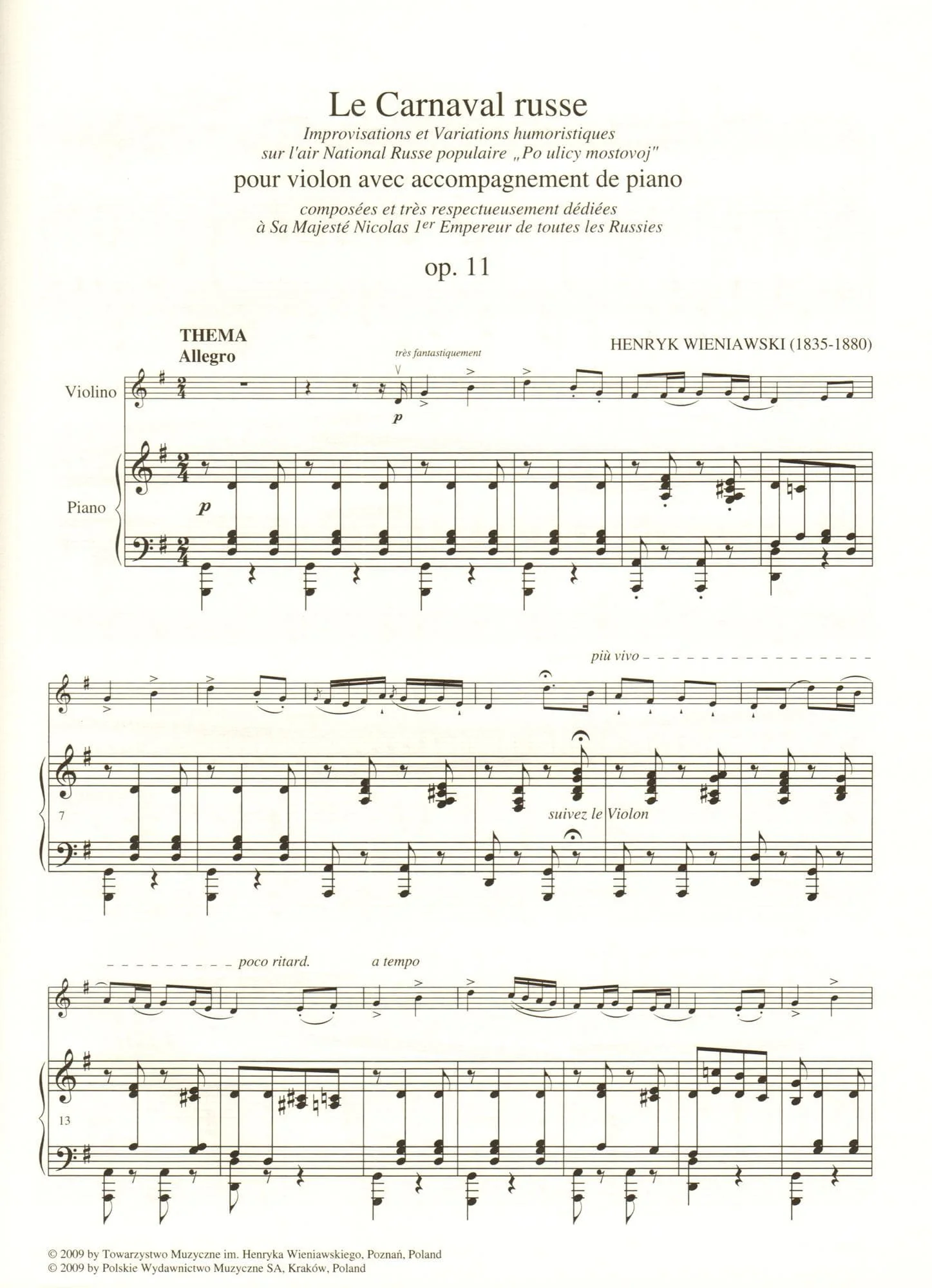 Wieniawski, Henryk - Le Carnaval Russe, Op. 11 - for Violin and Piano - edited by Renata Suchowiejko - PWM Edition - Image 2