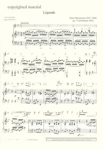 Wieniawski, Henryk - Legende Op 17 - for Violin and Piano - edited by Wilhelmj - Schott Music - Image 2