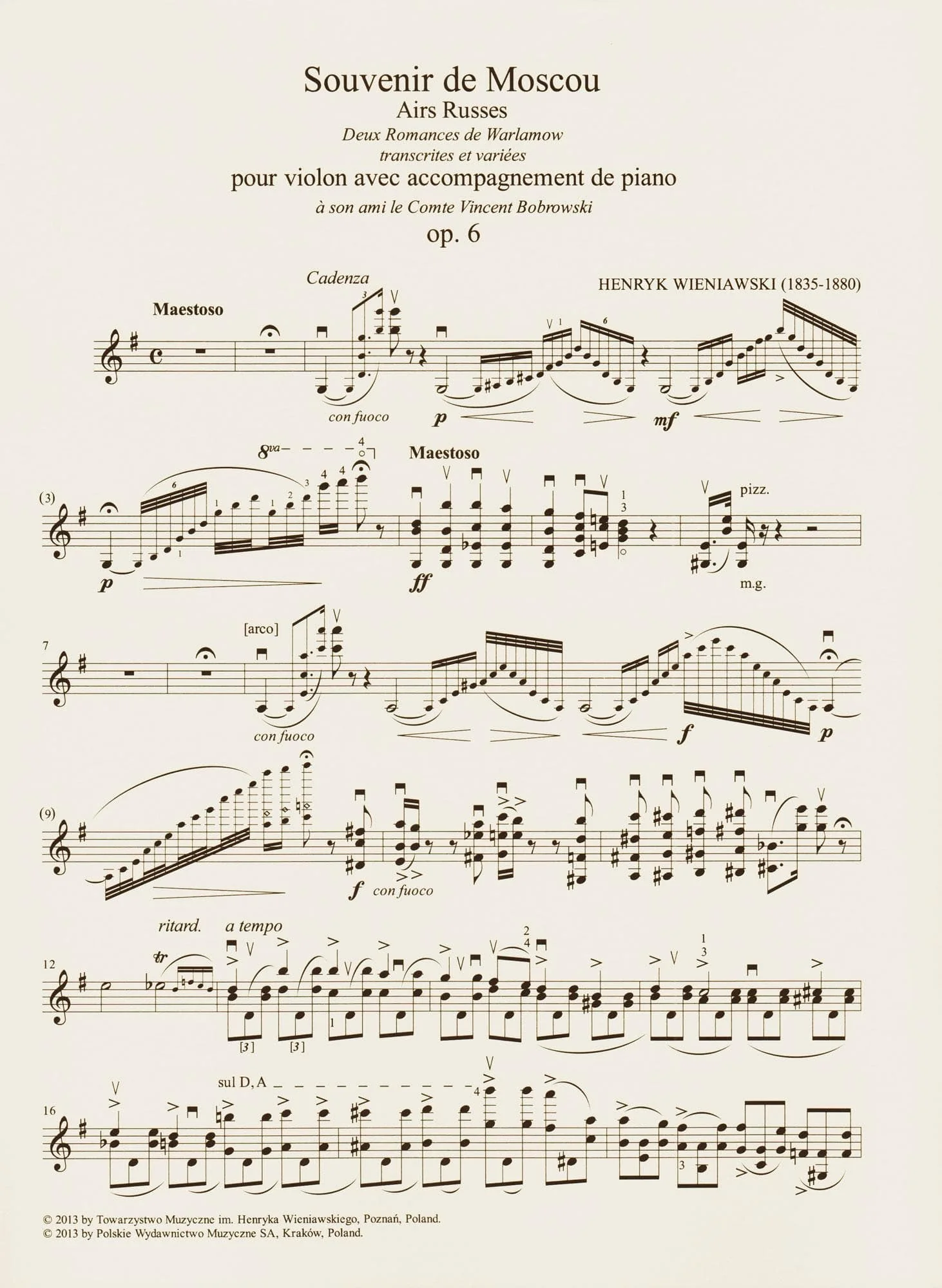 Wieniawski, Henryk - Souvenir de Moscow, Opus 6 - for Violin and Piano - PWM Edition - Image 3