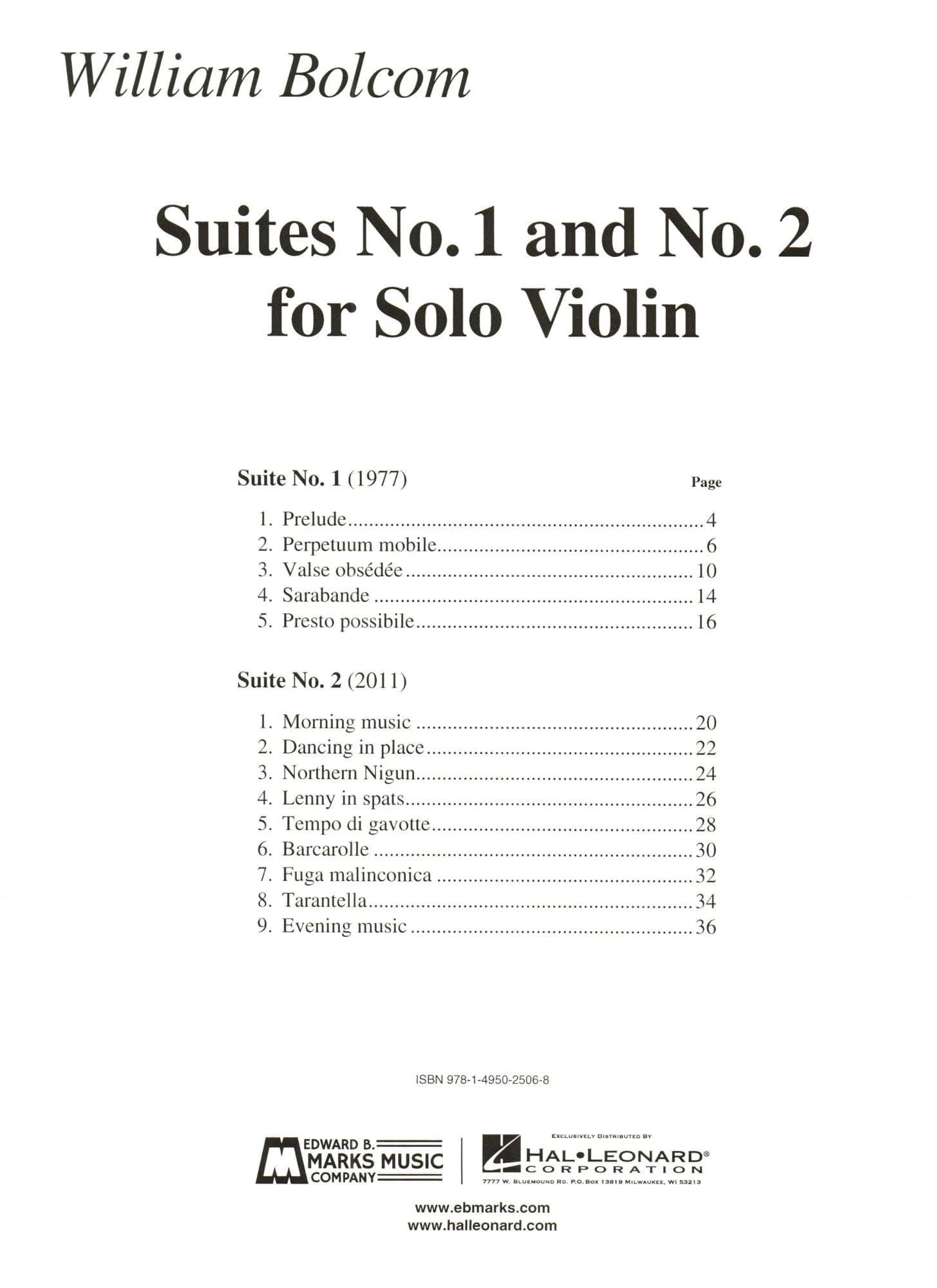 Bolcom, William - Suites No. 1 and No. 2 - for Solo Violin - Edward B. Marks Music Company - Image 2