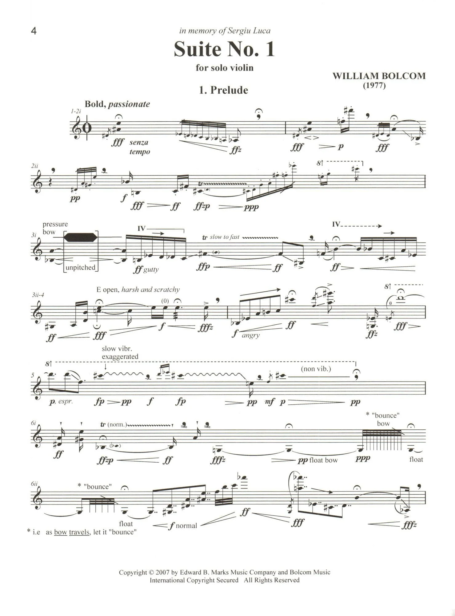 Bolcom, William - Suites No. 1 and No. 2 - for Solo Violin - Edward B. Marks Music Company - Image 4