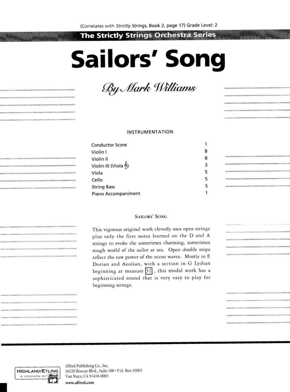 Williams-Sailor's Song Score and Parts - Image 2