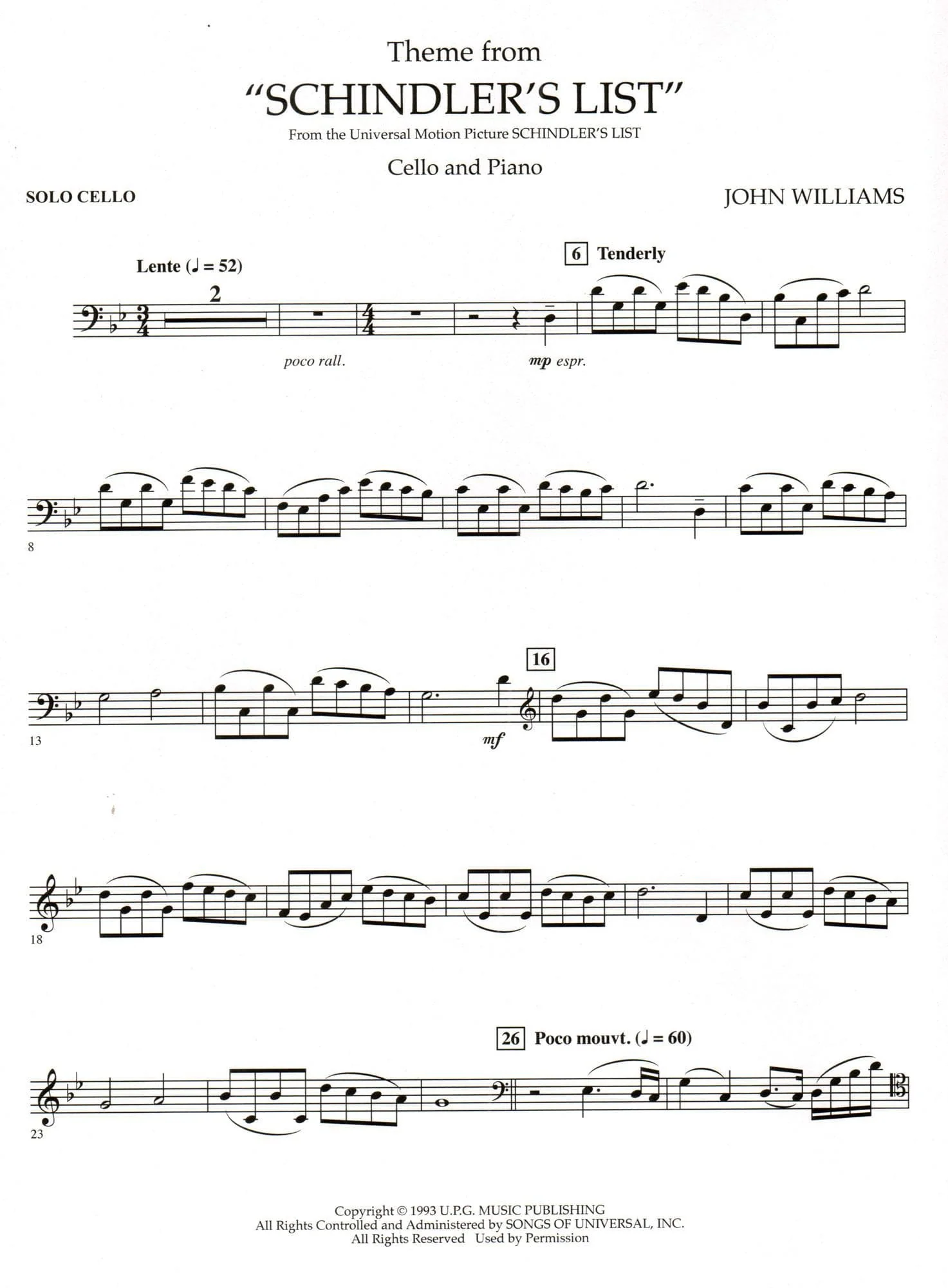 Williams, John - Theme from "Schindler's List" - Cello and Piano - Hal Leonard Publication - Image 2