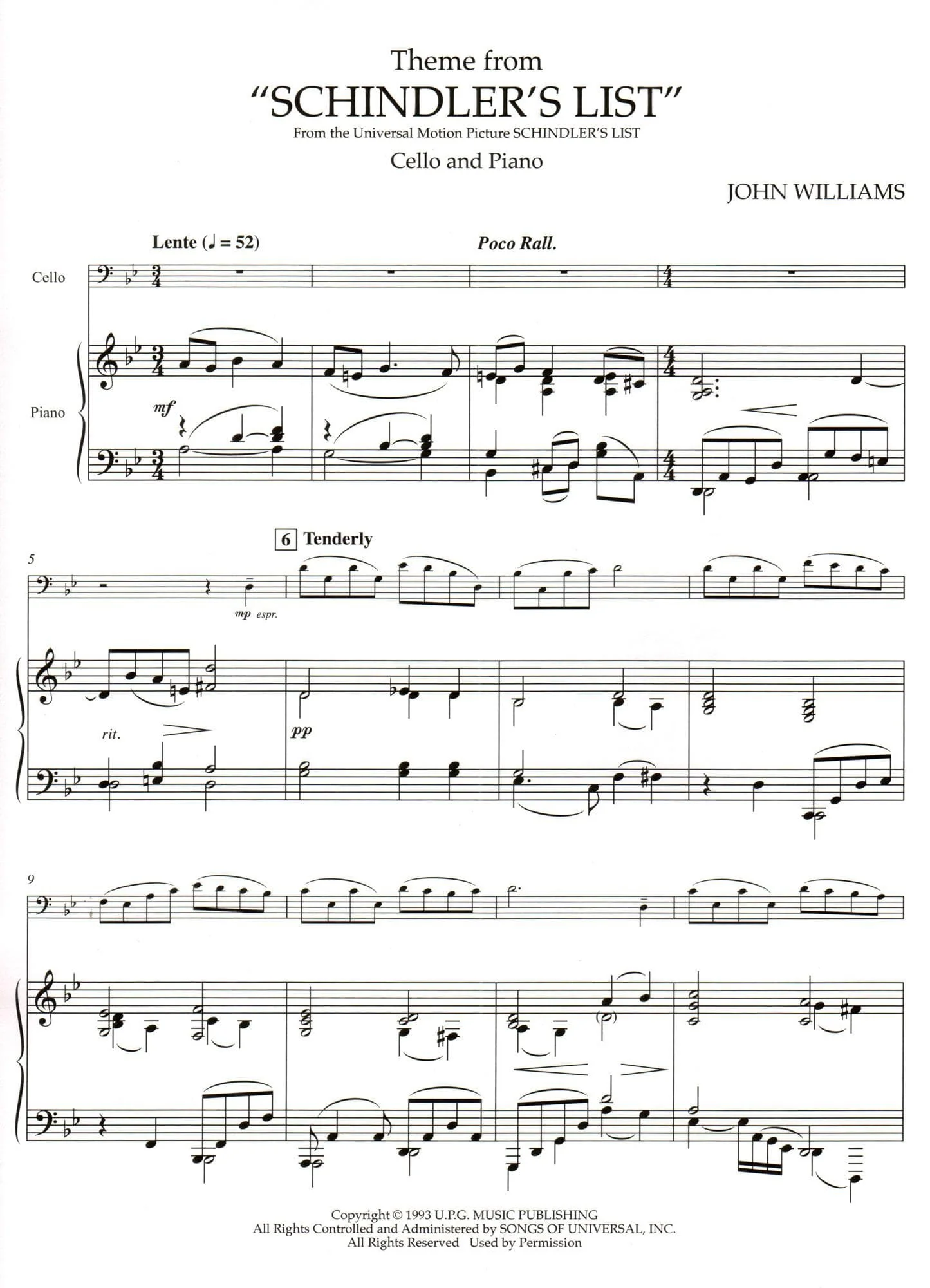 Williams, John - Theme from "Schindler's List" - Cello and Piano - Hal Leonard Publication - Image 3