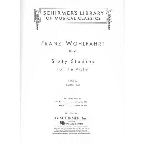 Franz Wohlfahrt - 60 Etudes for Violin, Op 45 Book 1 - Violin - Blay - Schirmer - Image 2