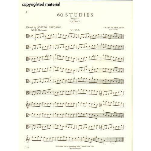 Wohlfahrt, Franz - 60 Studies, Op 45: Volume 2 - Viola solo - transcribed and edited by Joseph Vieland - International Music Company - Image 2