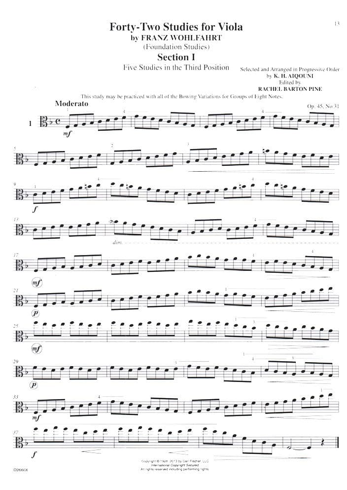 Wohlfahrt, Franz - Foundation Studies for the Viola, Book 2: 42 Studies (from Opp 45 and 74) - edited by Rachel Barton Pine - Carl Fischer - Image 3