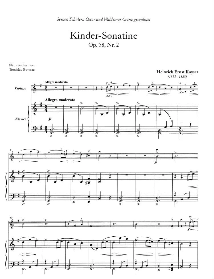 Kayser, H E - Children Sonatine, Op 58 No 2 - for Violin and Piano - edited by Tomislav Butorac - Ice-Land Music - Image 3
