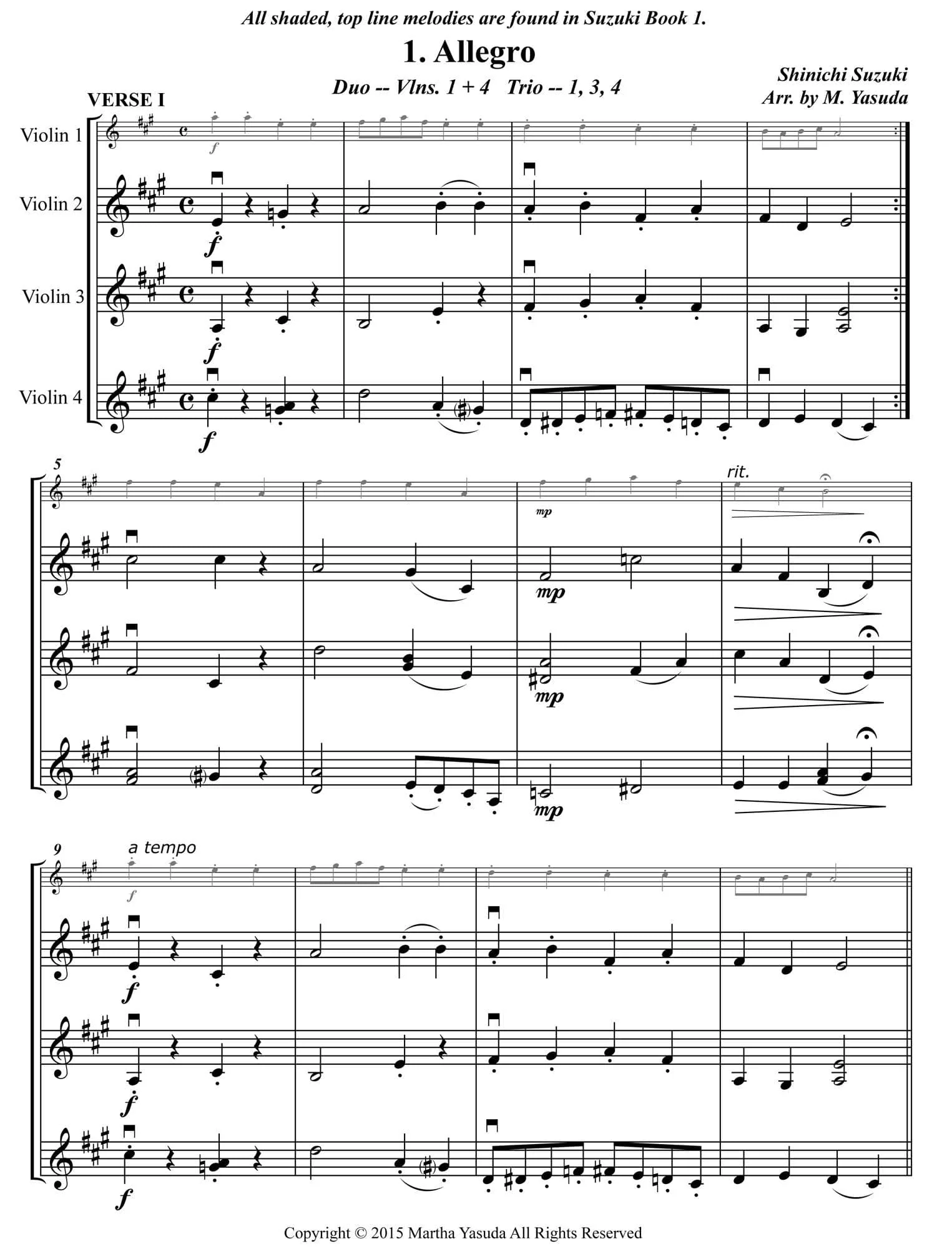 Yasuda - Contemporary & Classical Arr. for Violin Ensemble (with Accomp) - Dig. Download - Image 4