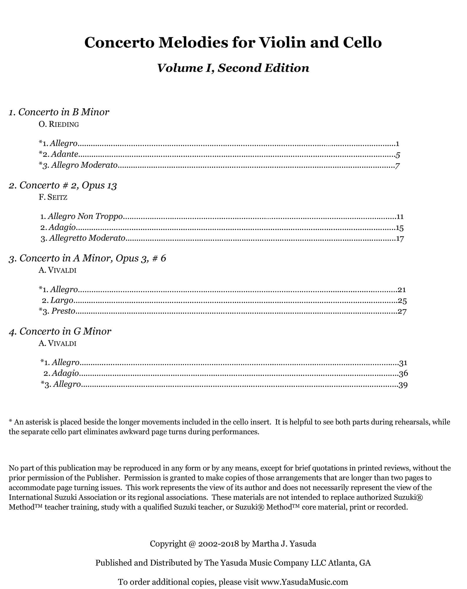 Yasuda, Martha - Concerto Melodies For Violin And Cello, Volume I, 2nd Edition - Digital Download - Image 2
