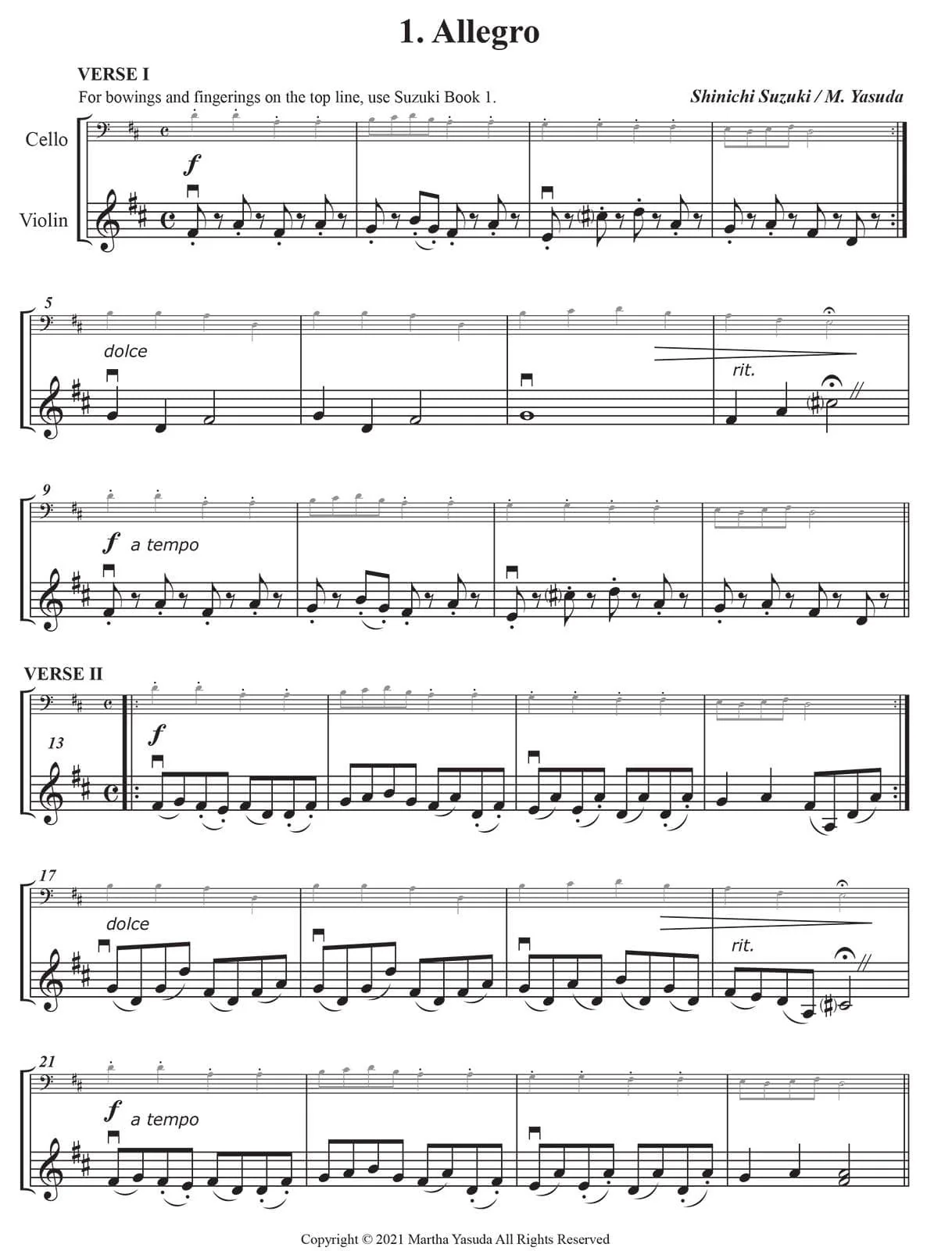 Yasuda, Martha - Folk Song Melodies For Cello and Violin (Twinkle - Etude) - Digital Download - Image 4