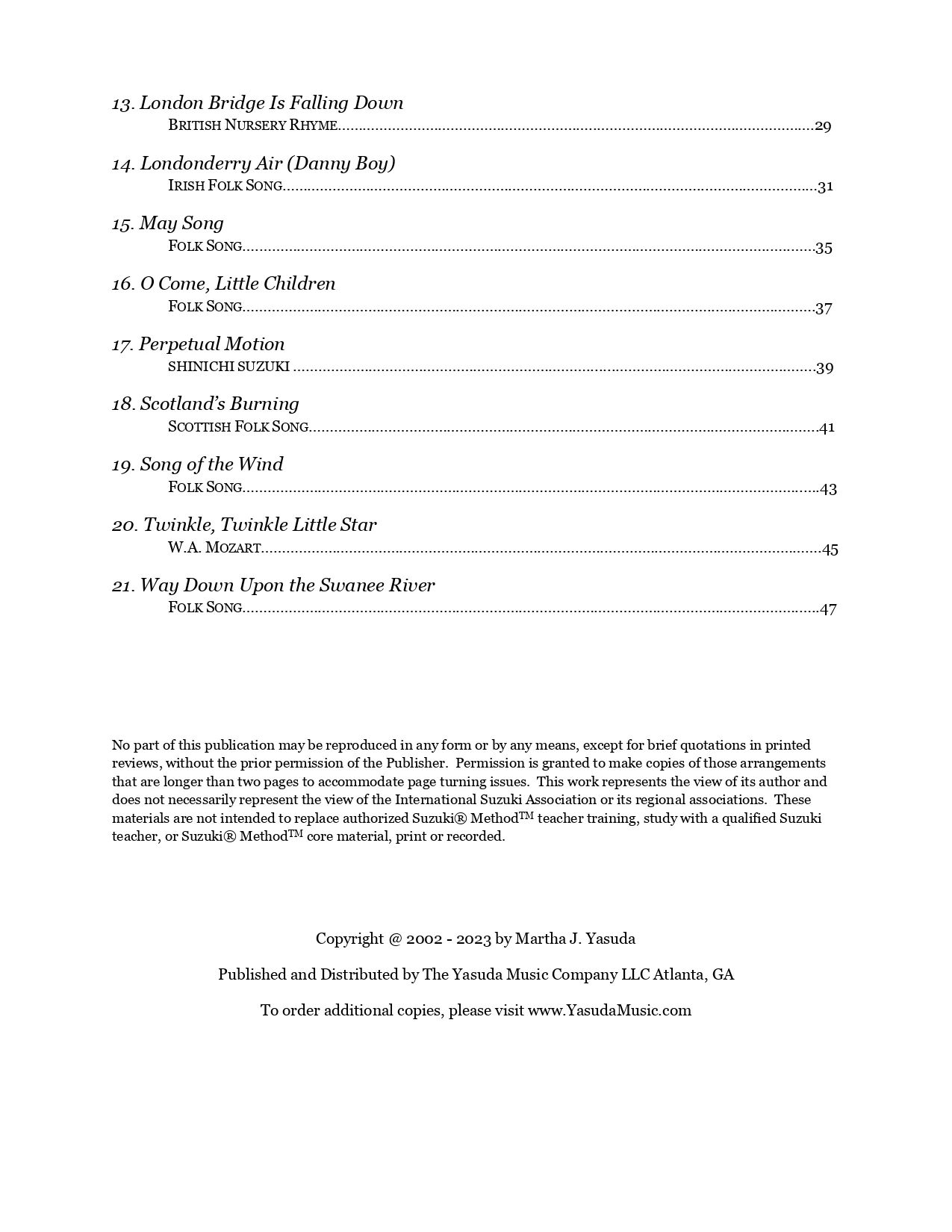 Yasuda, Martha - Folk Song Melodies For Cello Ensemble - Digital Download - Image 3