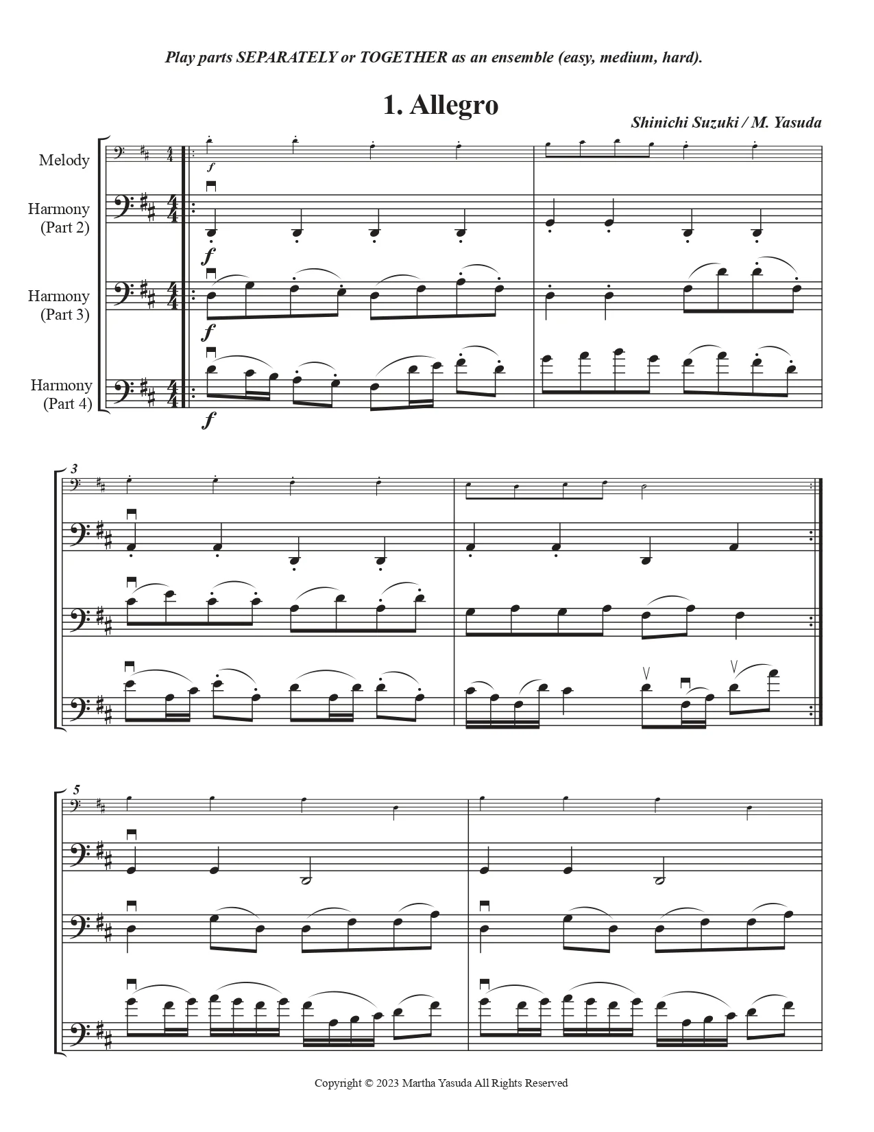 Yasuda, Martha - Folk Song Melodies For Cello Ensemble - Digital Download - Image 4