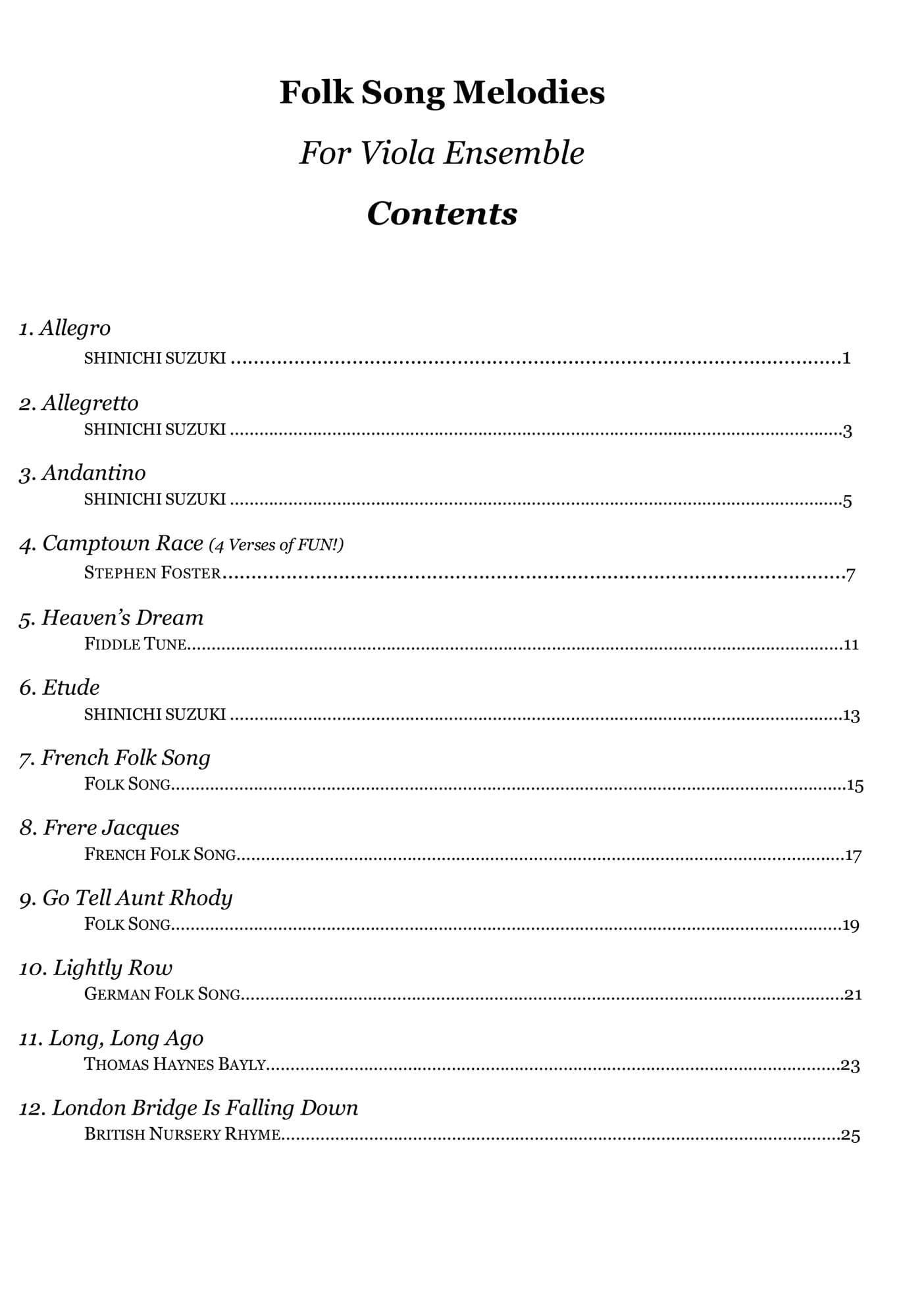 Yasuda, Martha - Folk Song Melodies For Viola Ensemble - Digital Download - Image 2