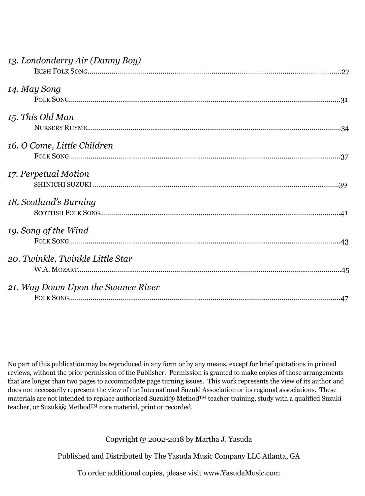 Yasuda, Martha - Folk Song Melodies For Viola Ensemble - Digital Download - Image 3