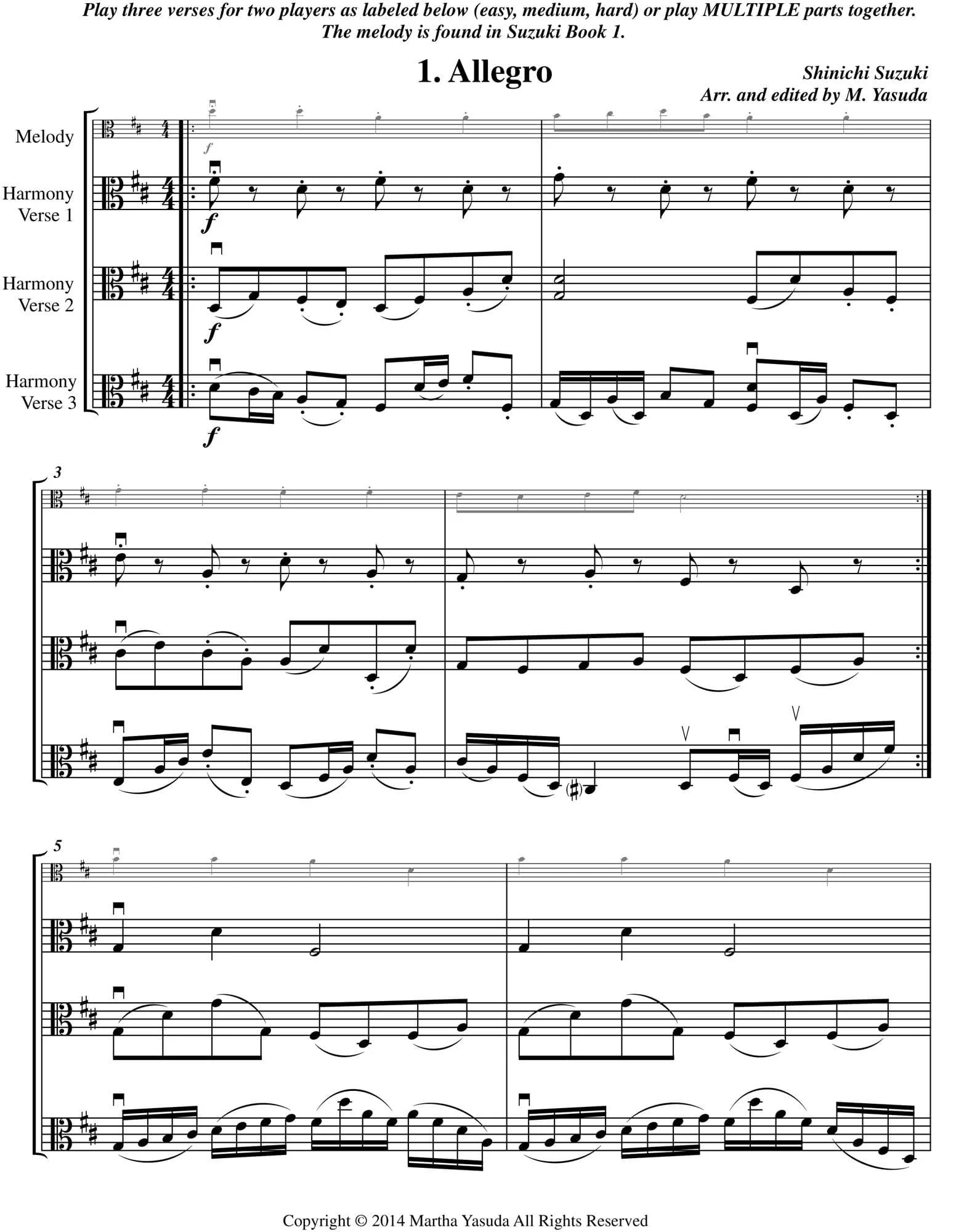 Yasuda, Martha - Folk Song Melodies For Viola Ensemble - Digital Download - Image 4