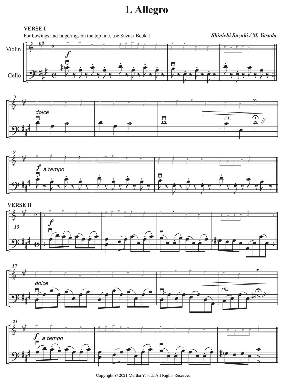 Yasuda, Martha - Folk Song Melodies For Violin and Cello (Twinkle - Etude) - Digital Download - Image 4