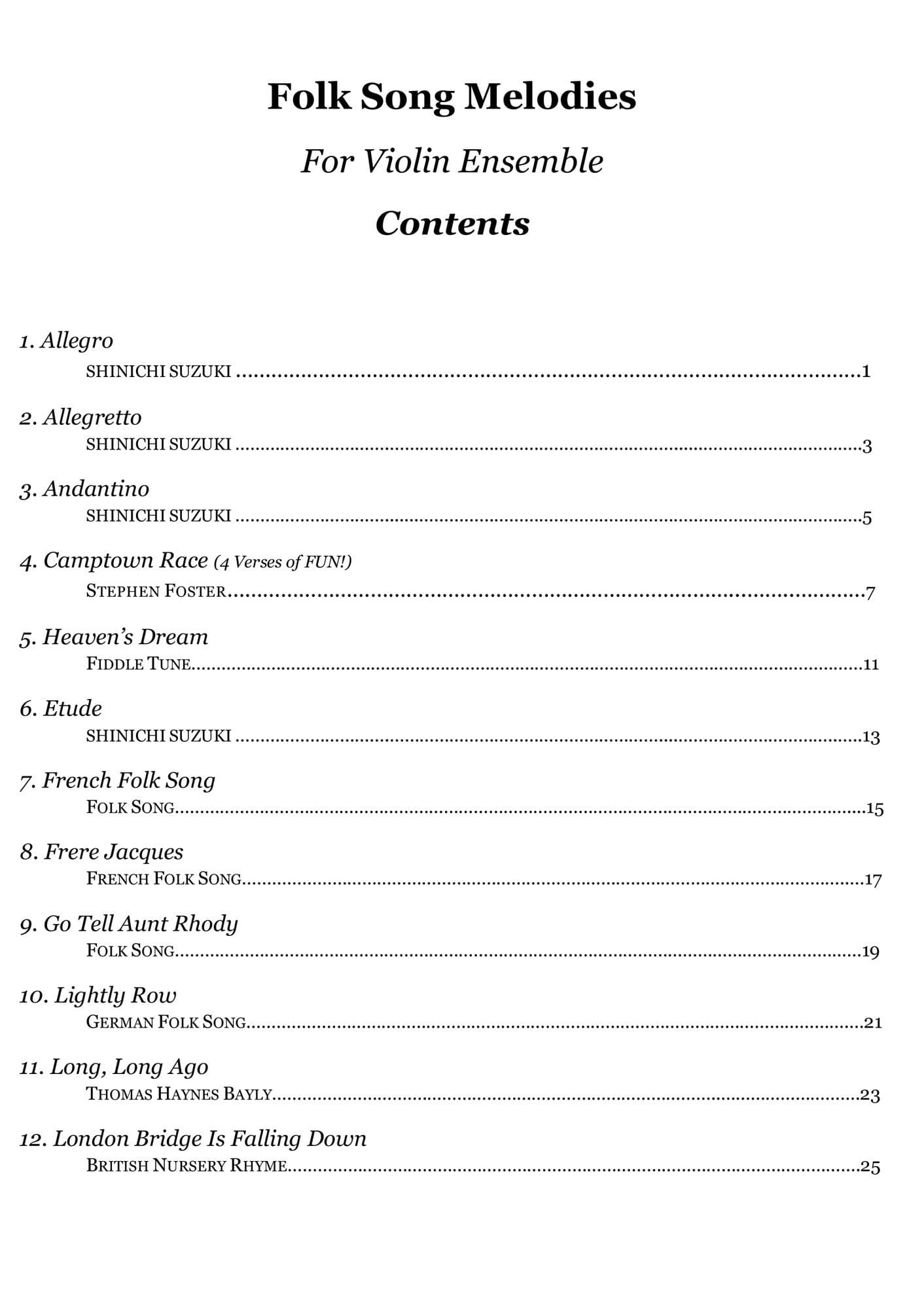 Yasuda, Martha - Folk Song Melodies For Violin Ensemble, 2nd Edition - Digital Download - Image 2