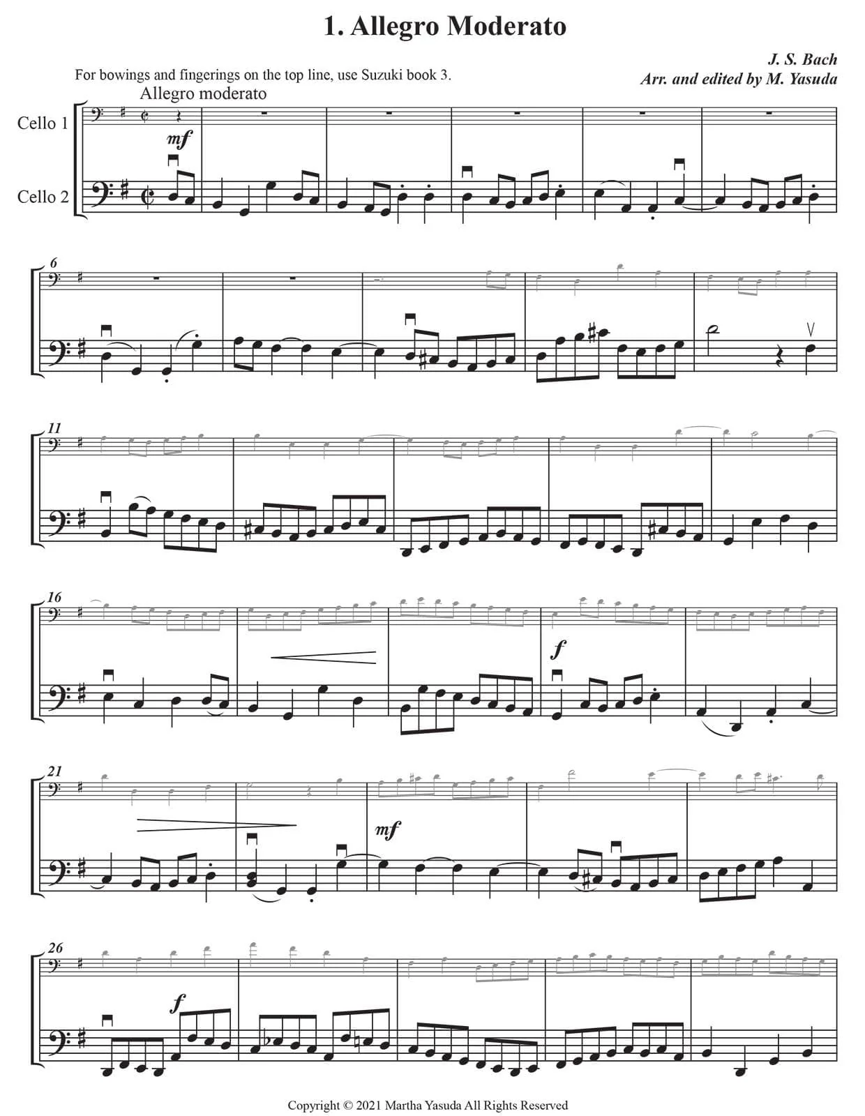 Yasuda, Martha - Harmonious Melodies 1 For Two Celli (Suzuki 1B, 2 and 3) - Digital Download - Image 3