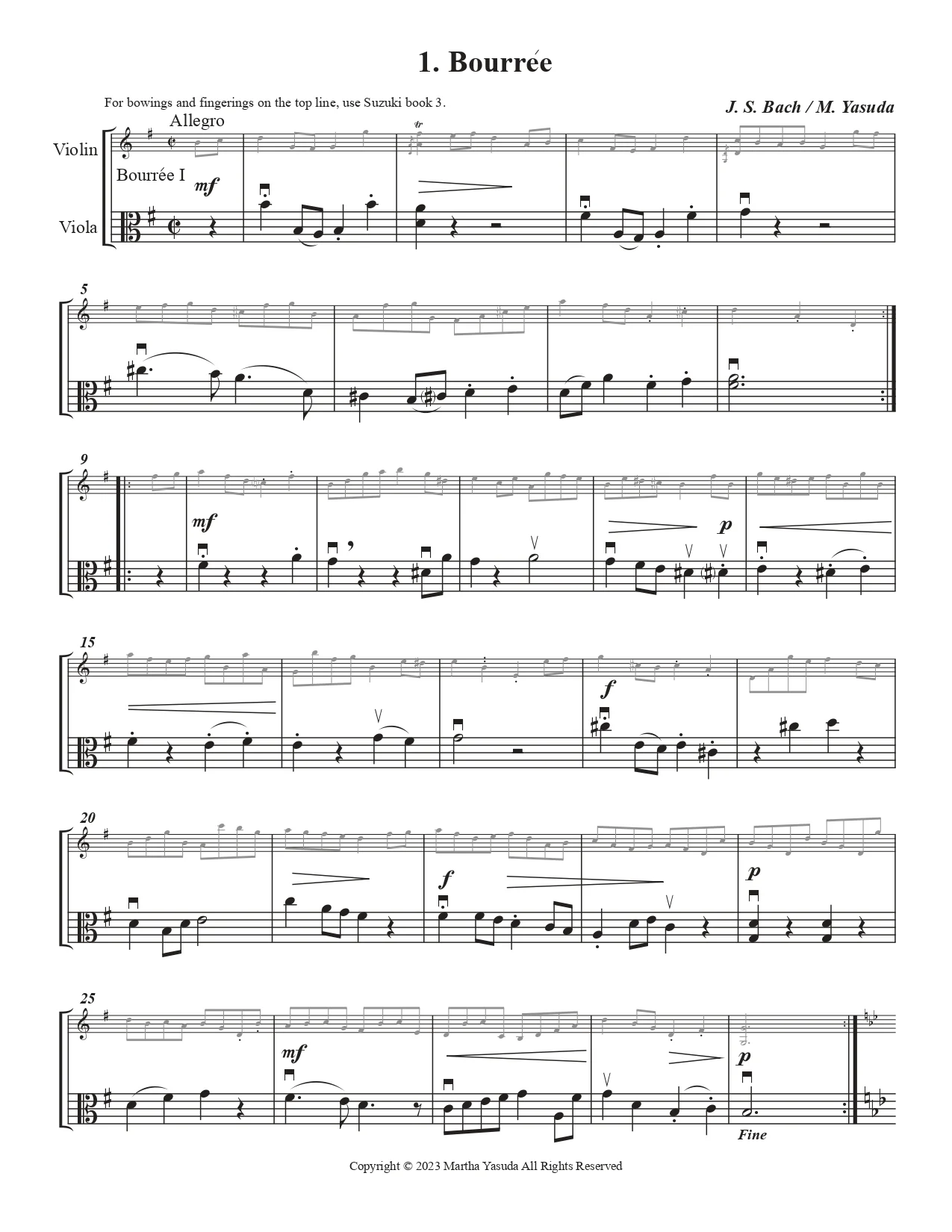 Yasuda, Martha - Harmonious Melodies, Versatile Arrangements for Violin, Viola, and Cello, Volume I - Digital Download - Image 2